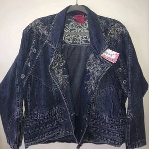 Vintage Oversized Embellished Denim Jacket 2X NWT